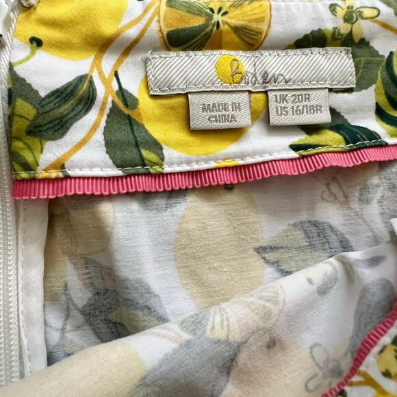 Boden Lemon Mini Skirt Printed Citrus US 16 18 R Fruit Yellow Plus Cotton Pencil - Picture 4 of 6